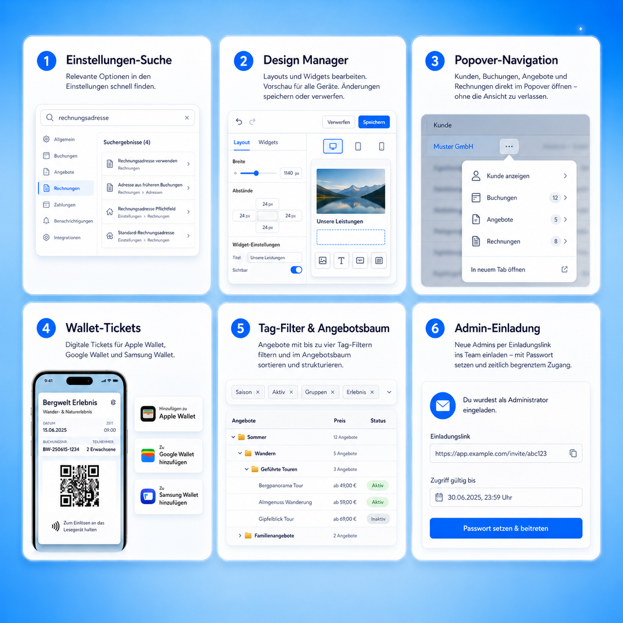 Overview of the June 2026 release notes featuring Settings search, Design Manager, popover navigation, wallet tickets, tag filters, and admin invitation