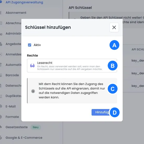 API-Schlüssel erstellen und einmaliges Secret