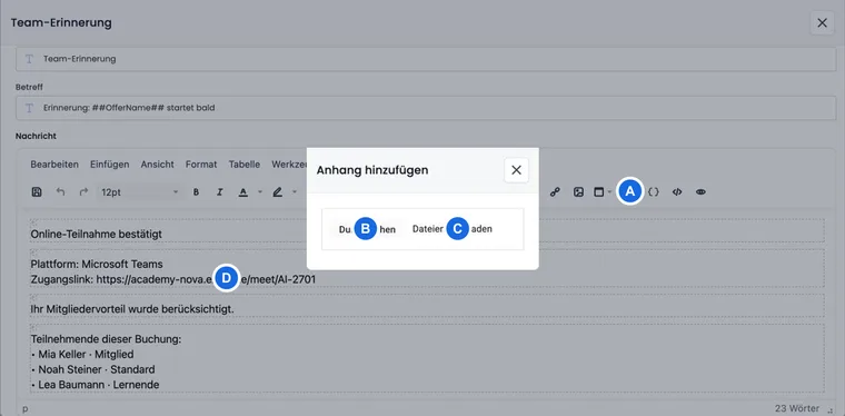 Eigene PDF-Anhänge und Templates für E-Mail-Vorlagen