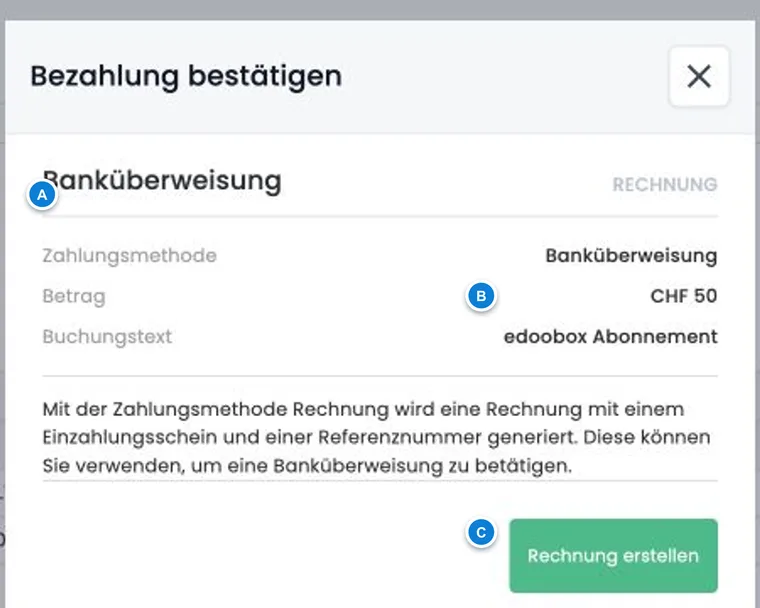 Prüfdialog vor dem Erstellen der Abonnementrechnung