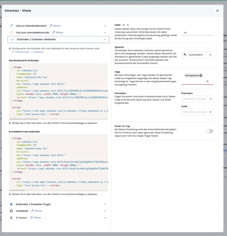 iFrame-Code in edoobox erzeugen