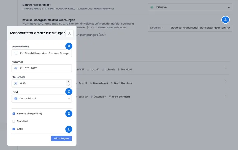 Reverse Charge in der aktuellen edoobox V2