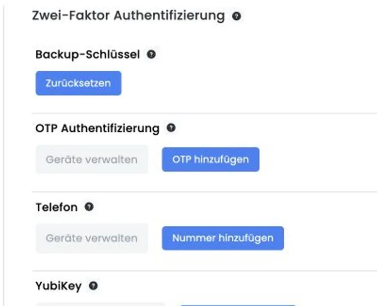 Adminprofil mit Zwei-Faktor-Authentifizierung