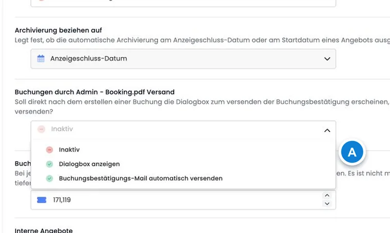 Versandverhalten für Adminbuchungen