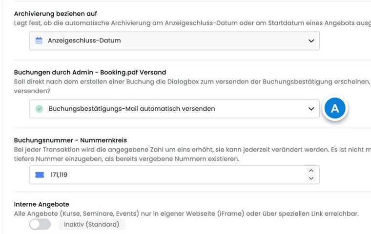 Versandverhalten für Adminbuchungen