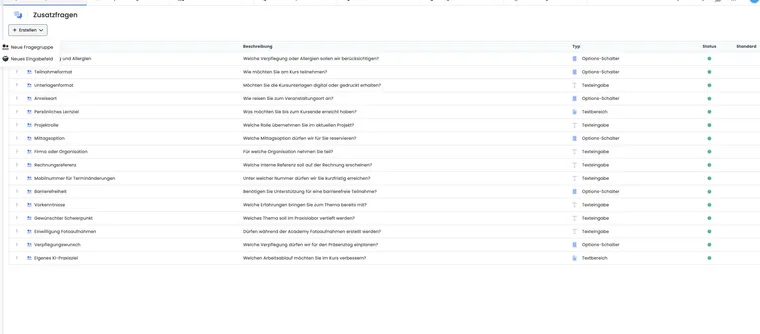 Fragegruppe mit Eingabefeldern in V2