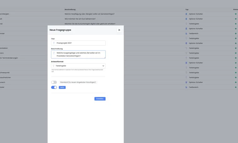 Fragegruppe mit Eingabefeldern in V2