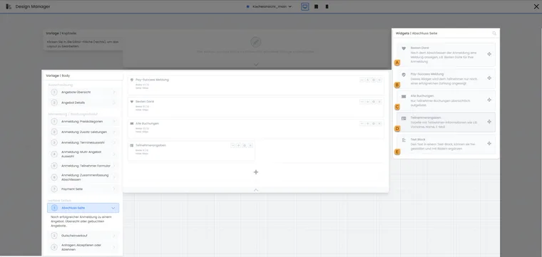 Completion template with widgets A to E highlighted