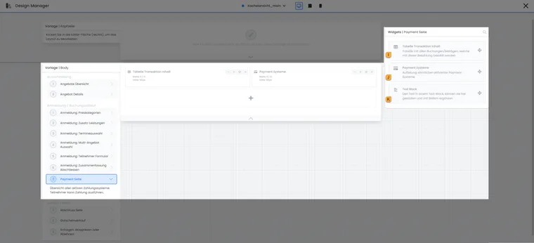 Payment template with widgets I, J and K highlighted