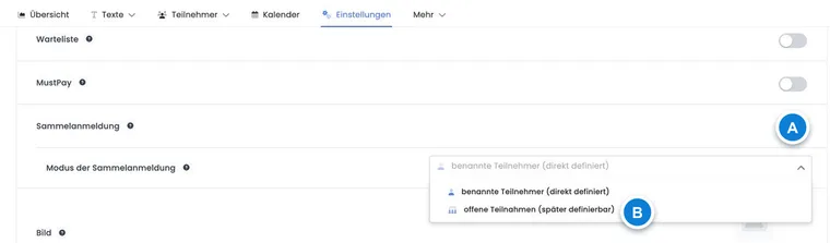 Example of booking types and group participations