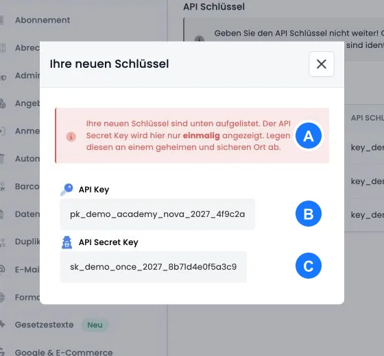 Create API keys and one-time secret