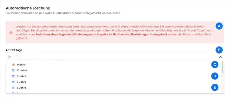 Automatic deletion in edoobox V2