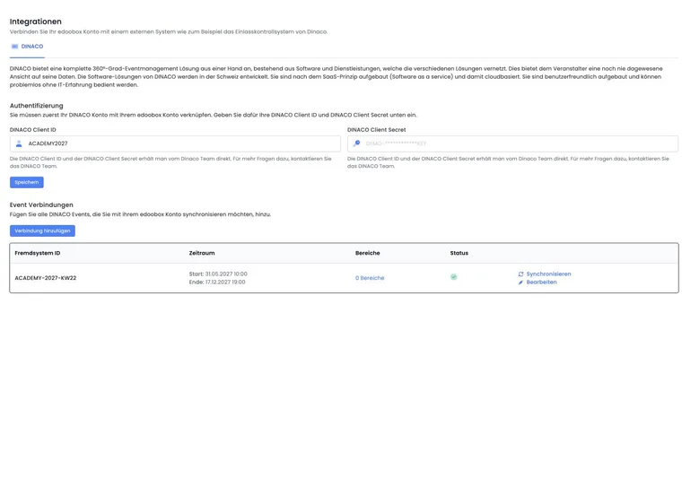 Current DINACO connection with areas and offer permissions