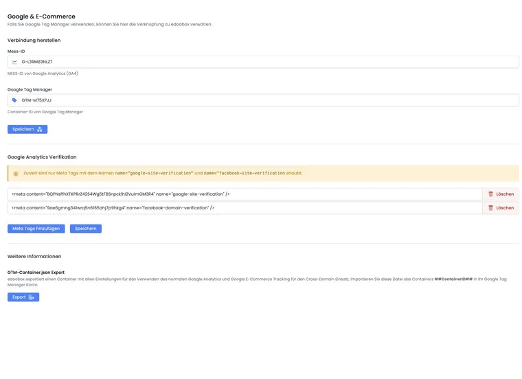 Google Analytics and Tag Manager in edoobox V2