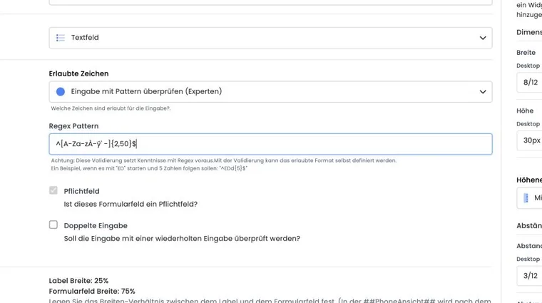Pattern validation in form fields