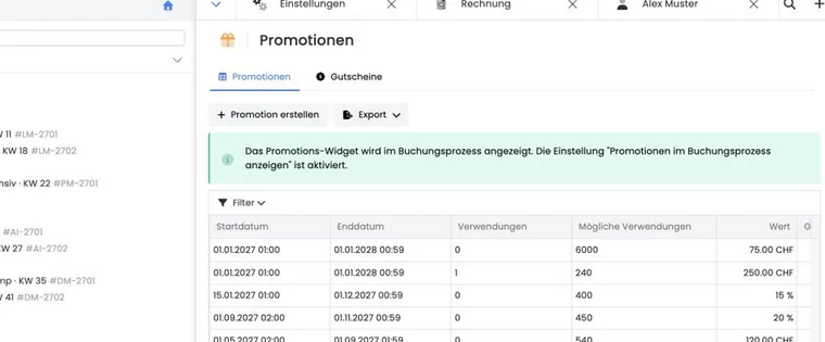 Promotion summary and code details in edoobox V2
