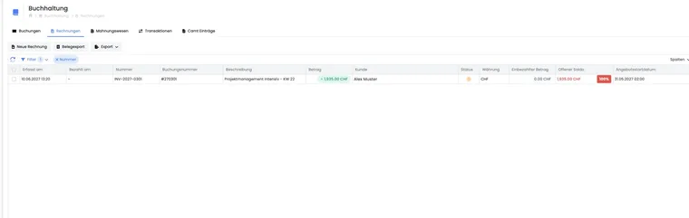 Invoice actions in a demo booking