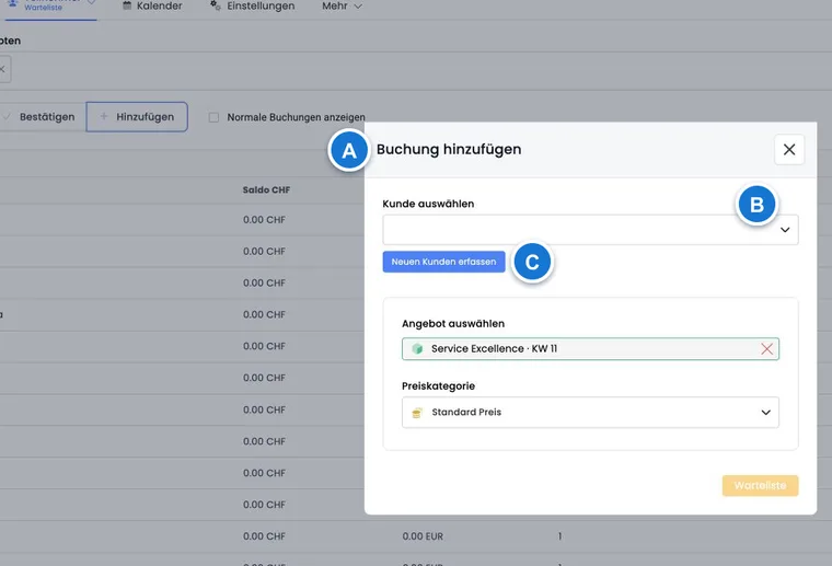 Current waiting list overview in edoobox V2