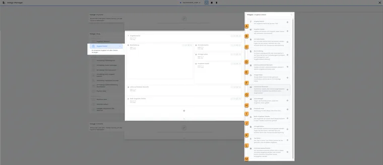 Modèle de détail d’offre avec widgets repérés de A à M