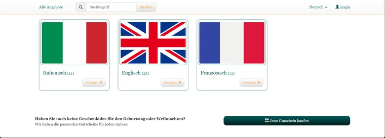 Exemple de démonstration avec catégories principales pour trois cours de langues