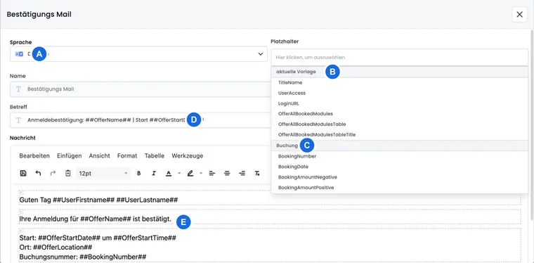 Toutes les variables de remplacement pour les e-mails et les PDF