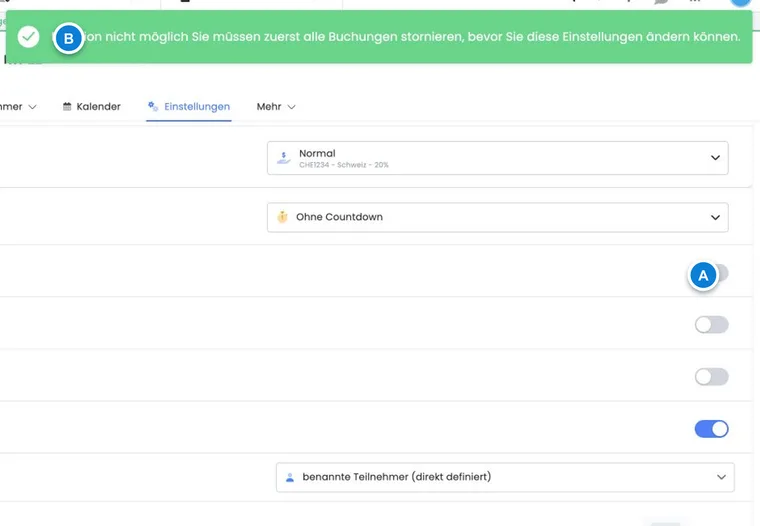 Modification bloquée du choix libre de date avec des réservations actives