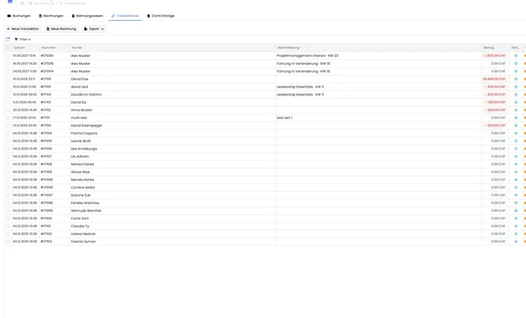 Transactions filtrées pour l’exportation