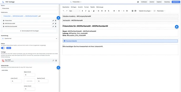 Éditeur PDF d’une liste de présence actuelle