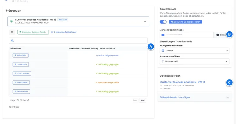 Vue de billetterie ou de scan d’admission