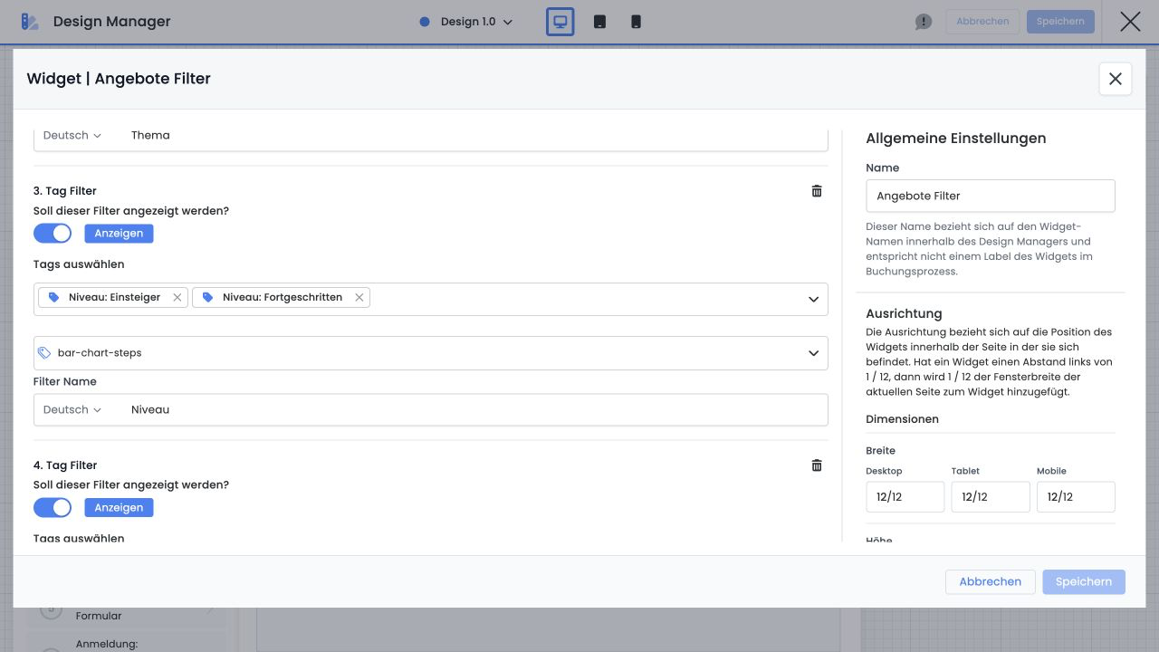 Screenshot of the edoobox Design Manager with multiple tag filters in the Offers Filter