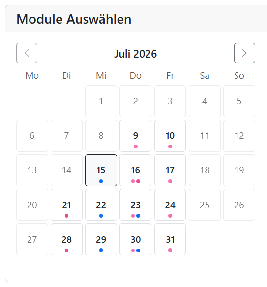 Screenshot of the calendar view for offers with free choice of dates